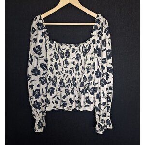 💙 Dizzy Lizzy Smocked Bust Blouse Top Size XL Casual Cottage Floral Spring Vaca